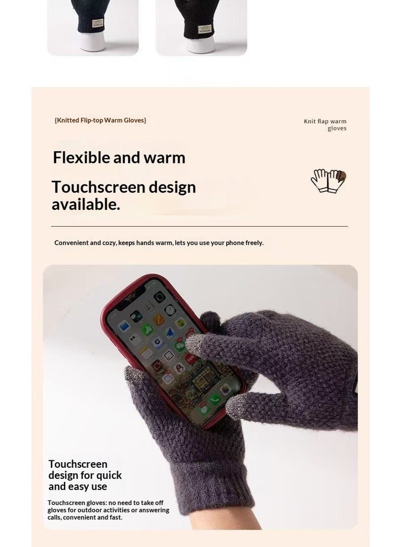 Protect Winter Hat Scarf Gloves Sets - Soft Knitted Neck Warmer Fleece Liner Warm Beanie Cap Touchscreen Gloves for Men Women - Image 2